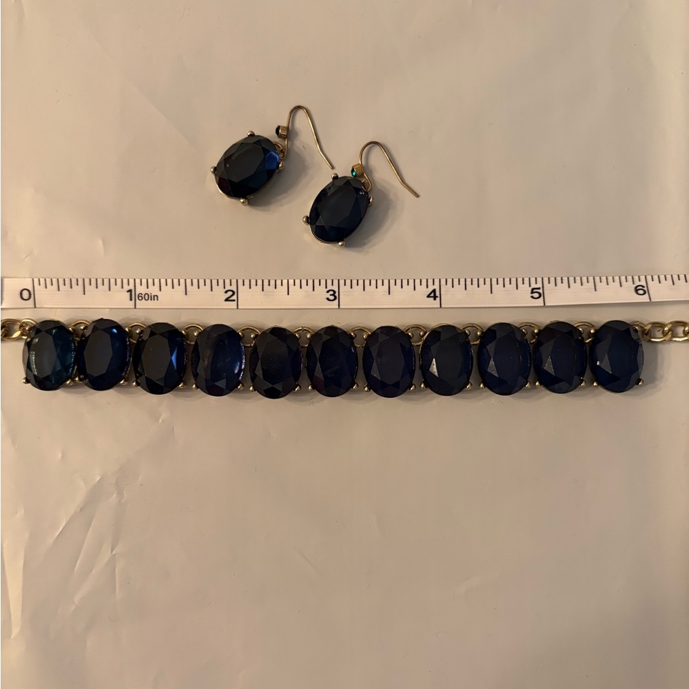 WITH EARRINGS! Deep Teal Sapphire Necklace with gold Chain